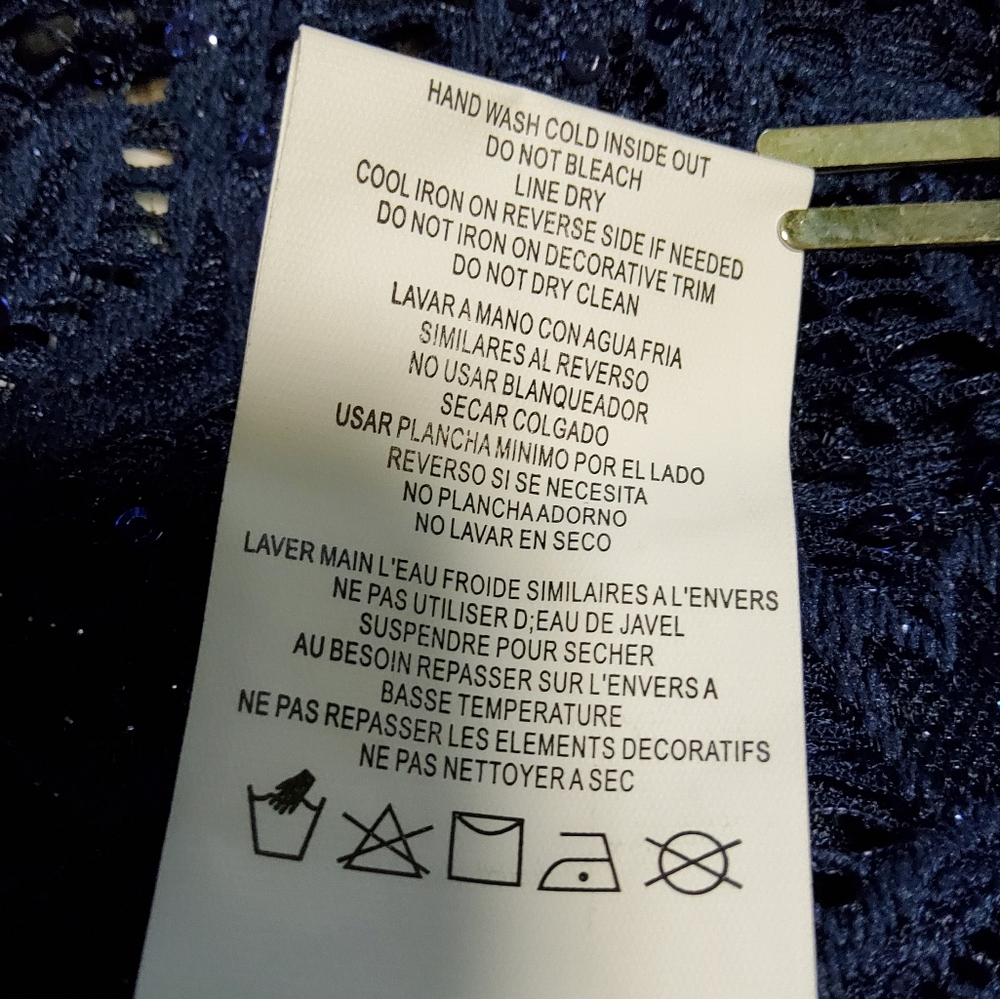 Blue Sage Stretch Navy Blue Embroidered Lace Sequins Keyhole Neckline Size 22W - Picture 10 of 10